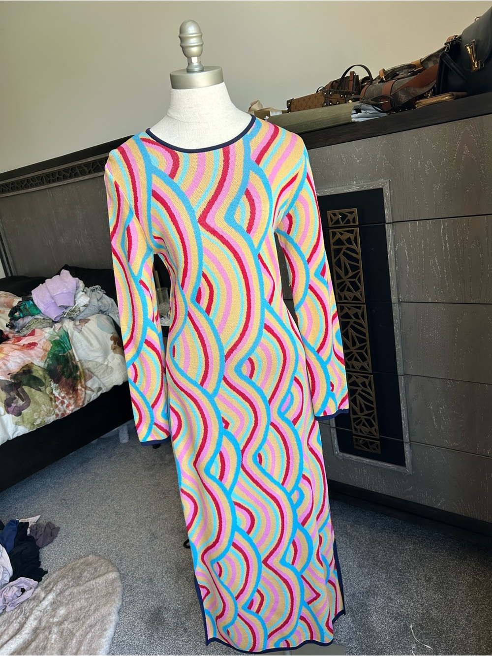 River Island Multicolor Wave Knit Maxi Dress